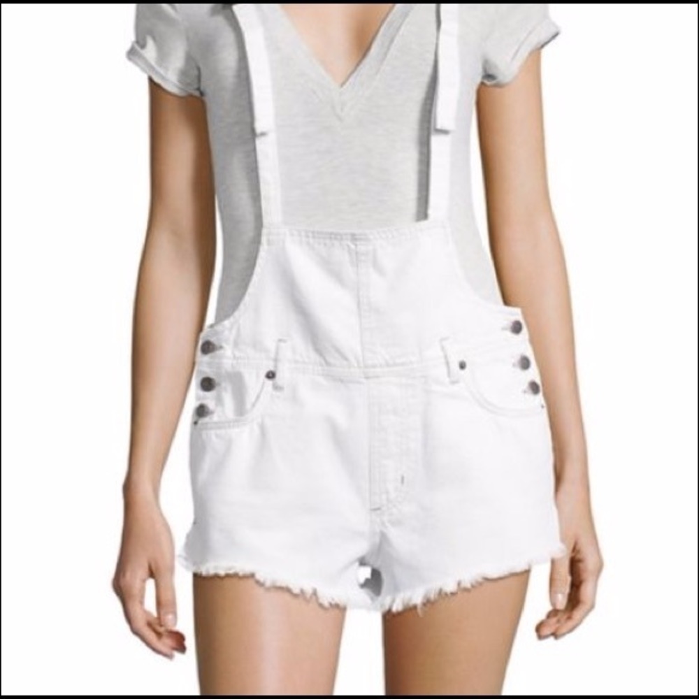 Free People White Overall Shorts